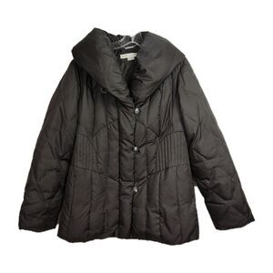 Larry Levine Down Puffer Coat Women's M Brown‎ Full-Zip Buttons Zipped Pockets